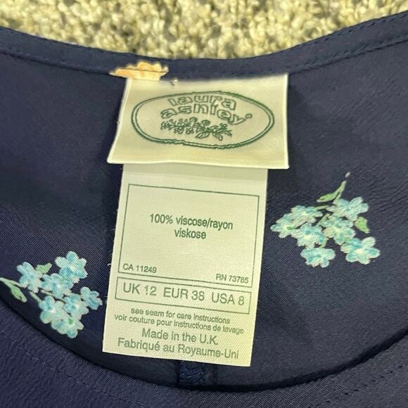 VINTAGE Laura Ashley Y2K Floral Viscose Women’s Dress, Sz 8 Navy Flirty Cottage‎ - Picture 3 of 10